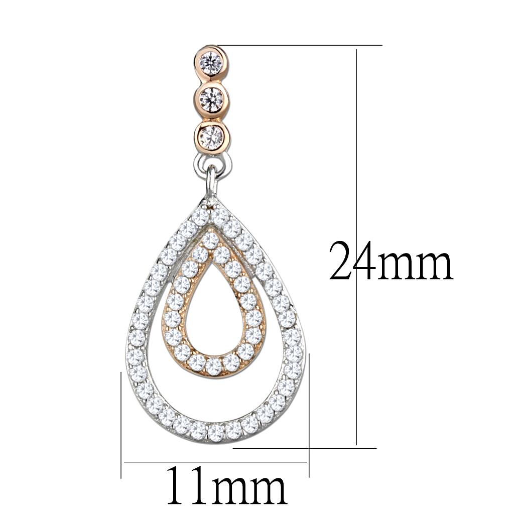 MATS548 - Rose Gold + Rhodium 925 Sterling Silver Earrings with AAA Grade CZ in Clear