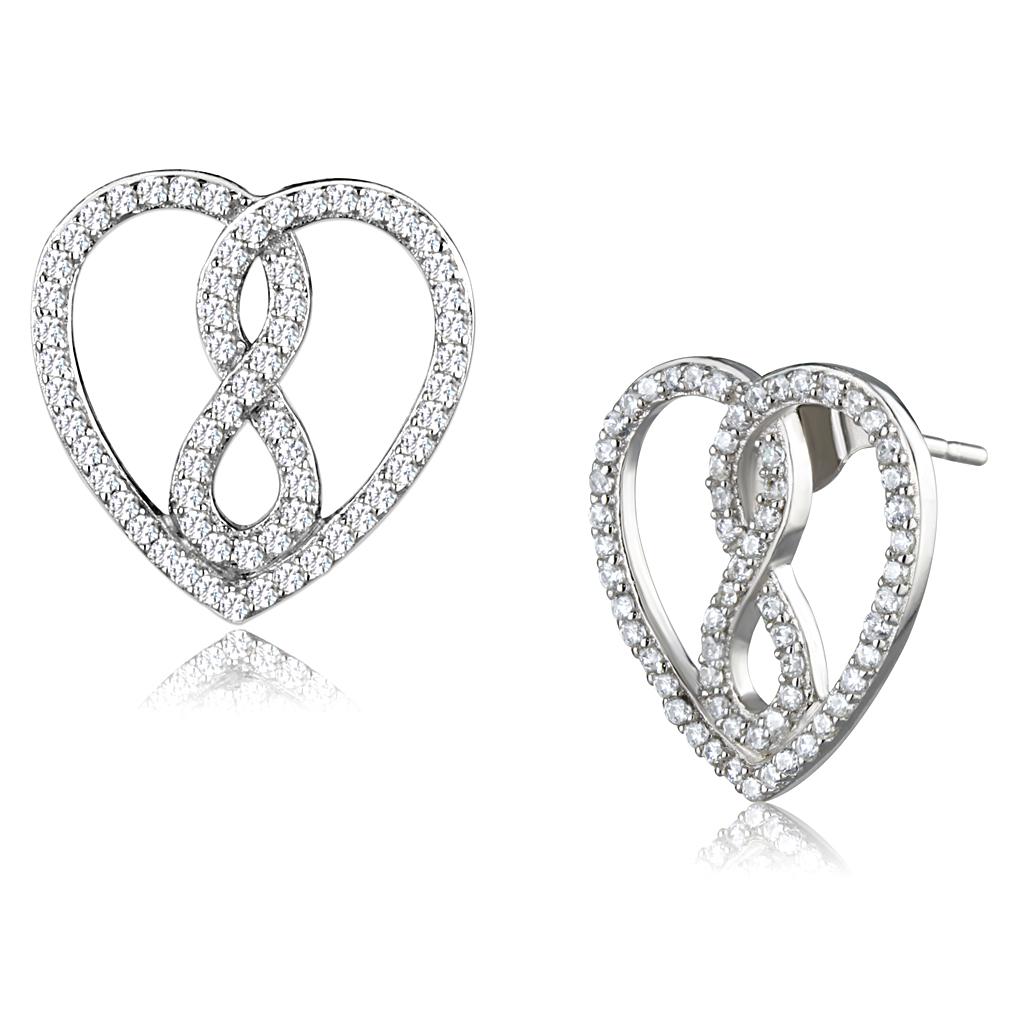 MATS549 - Rhodium 925 Sterling Silver Earrings with AAA Grade CZ in Clear