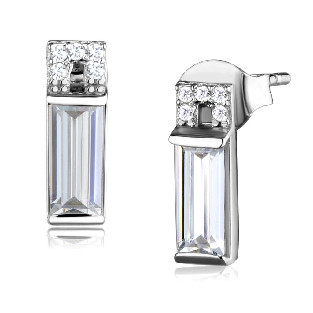 MATS550 - Rhodium 925 Sterling Silver Earrings with AAA Grade CZ in Clear