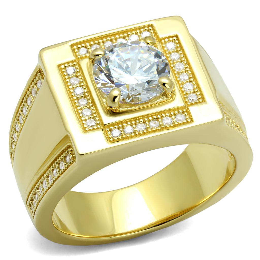 MATS552 - Gold 925 Sterling Silver Ring with AAA Grade CZ in Clear