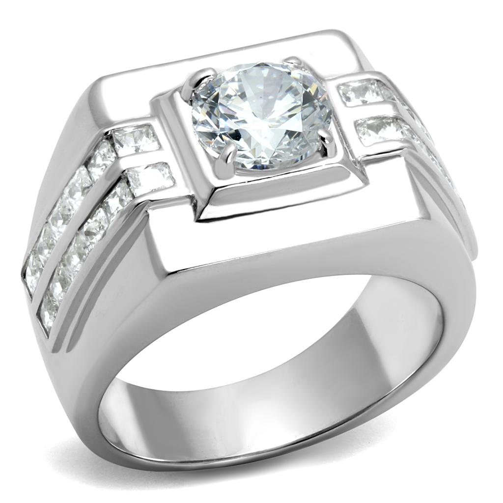 MATS553 - Rhodium 925 Sterling Silver Ring with AAA Grade CZ in Clear