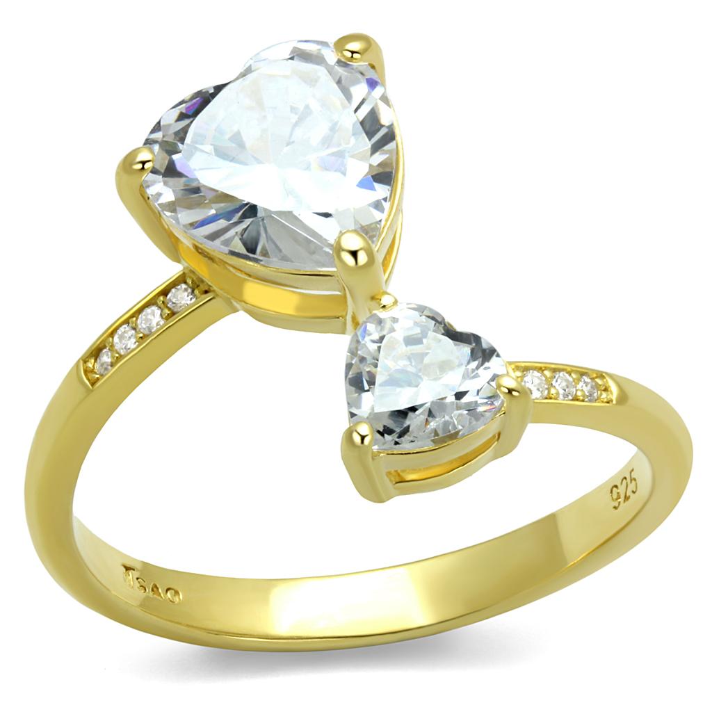 MATS555 - Gold 925 Sterling Silver Ring with AAA Grade CZ in Clear