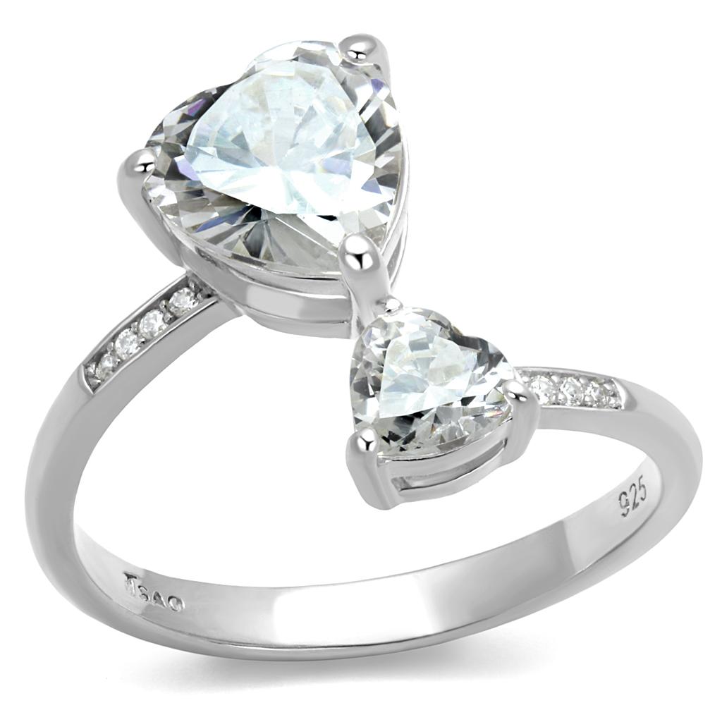 MATS556 - Rhodium 925 Sterling Silver Ring with AAA Grade CZ in Clear