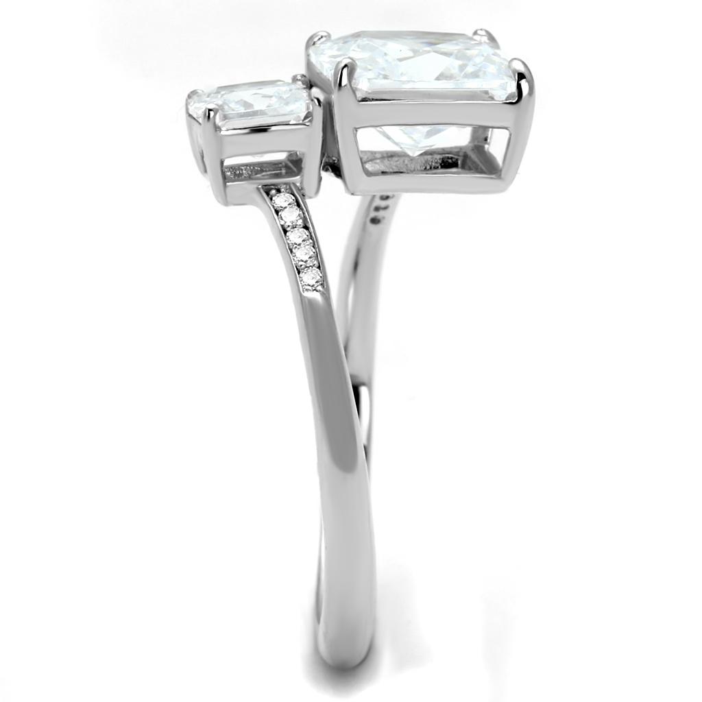 MATS557 - Rhodium 925 Sterling Silver Ring with AAA Grade CZ in Clear