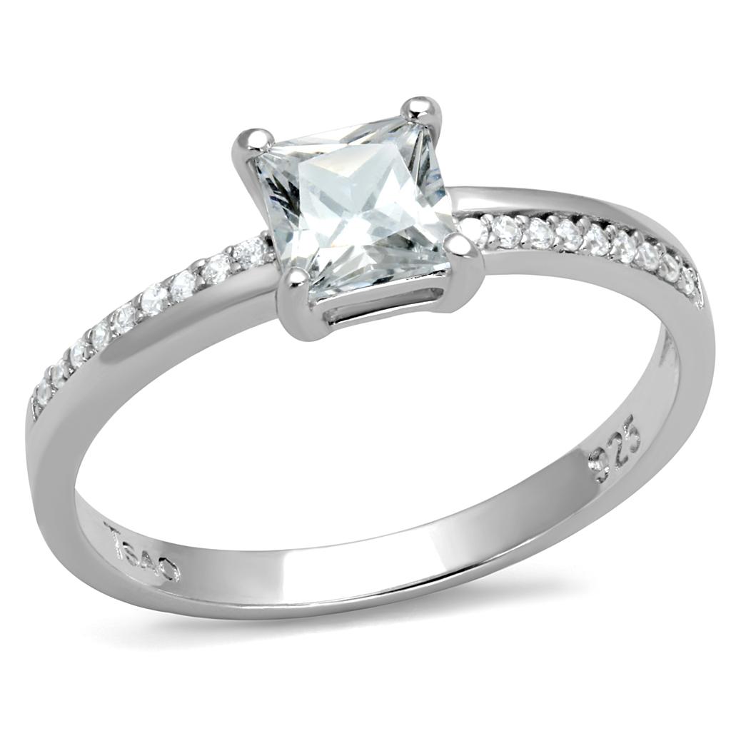 MATS558 - Rhodium 925 Sterling Silver Ring with AAA Grade CZ in Clear