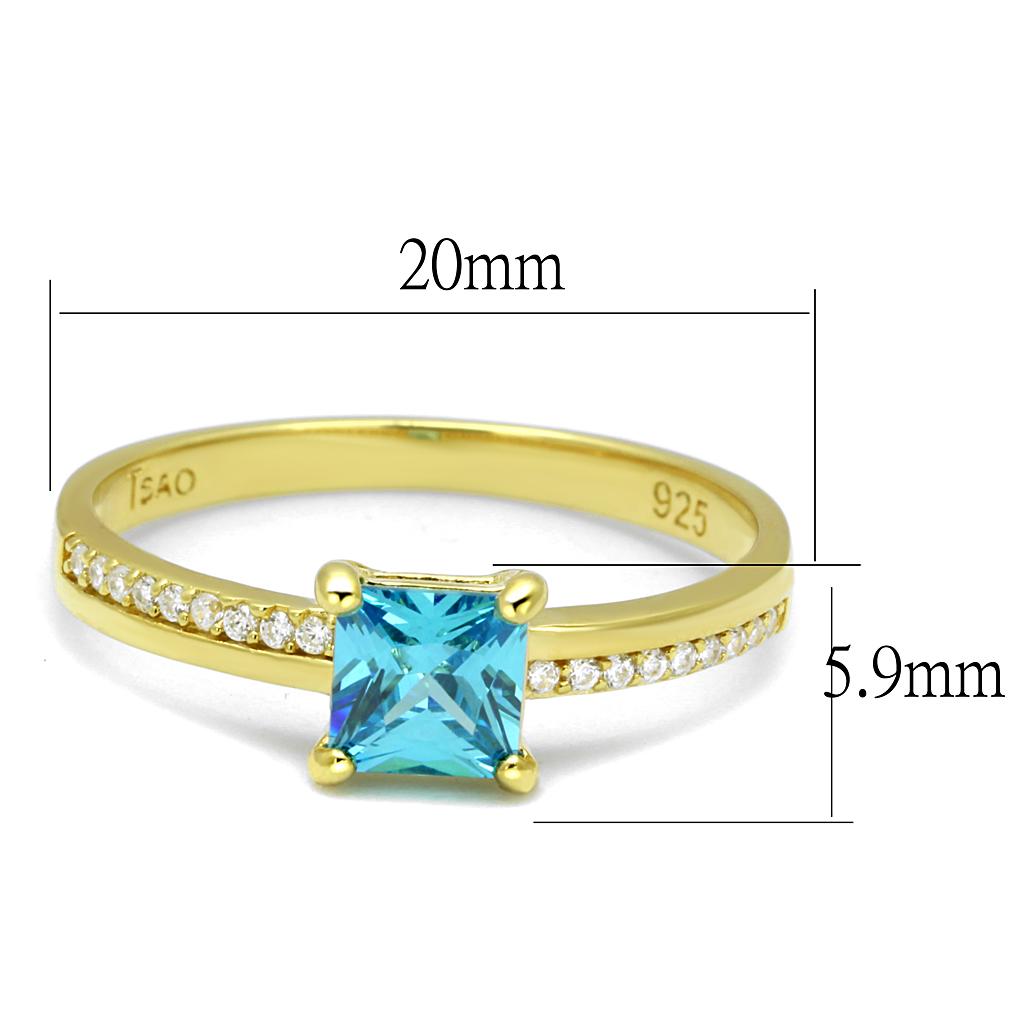MATS559 - Gold 925 Sterling Silver Ring with AAA Grade CZ in Sea Blue