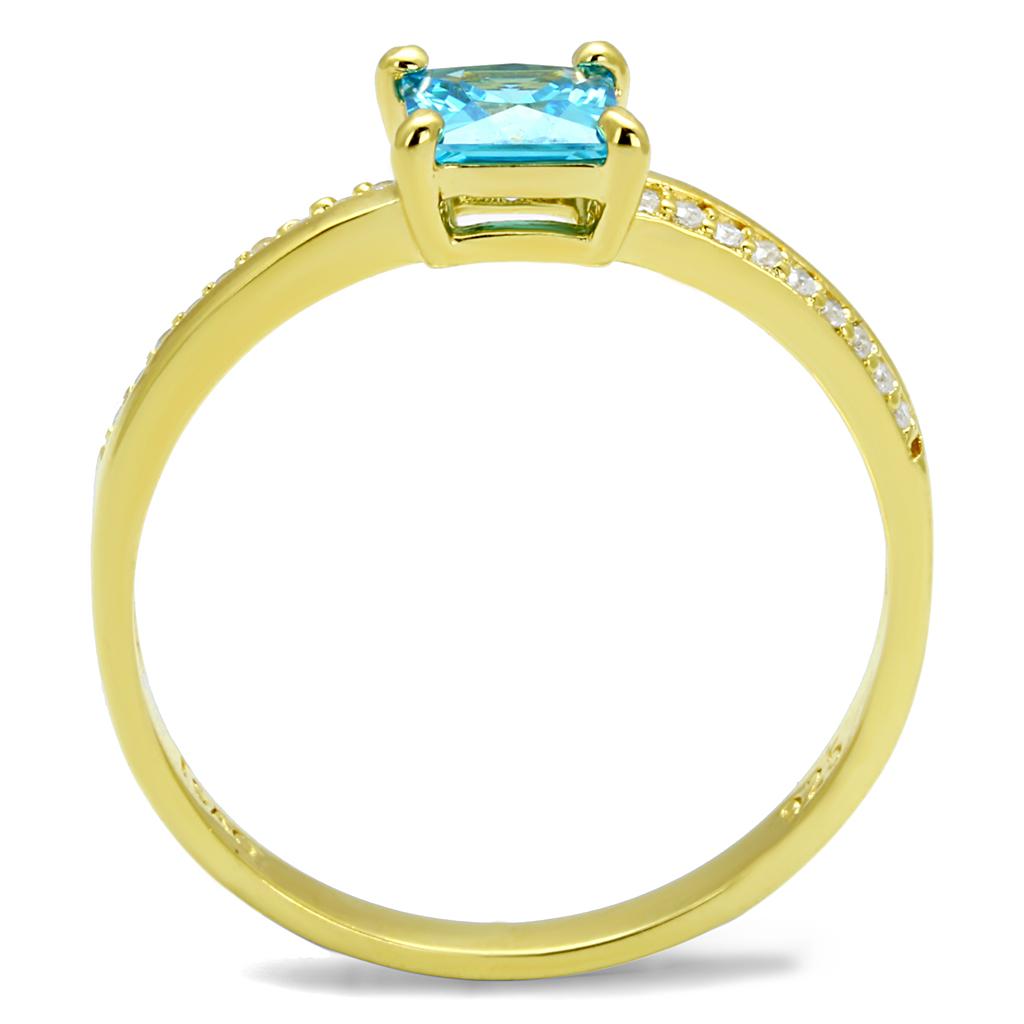 MATS559 - Gold 925 Sterling Silver Ring with AAA Grade CZ in Sea Blue
