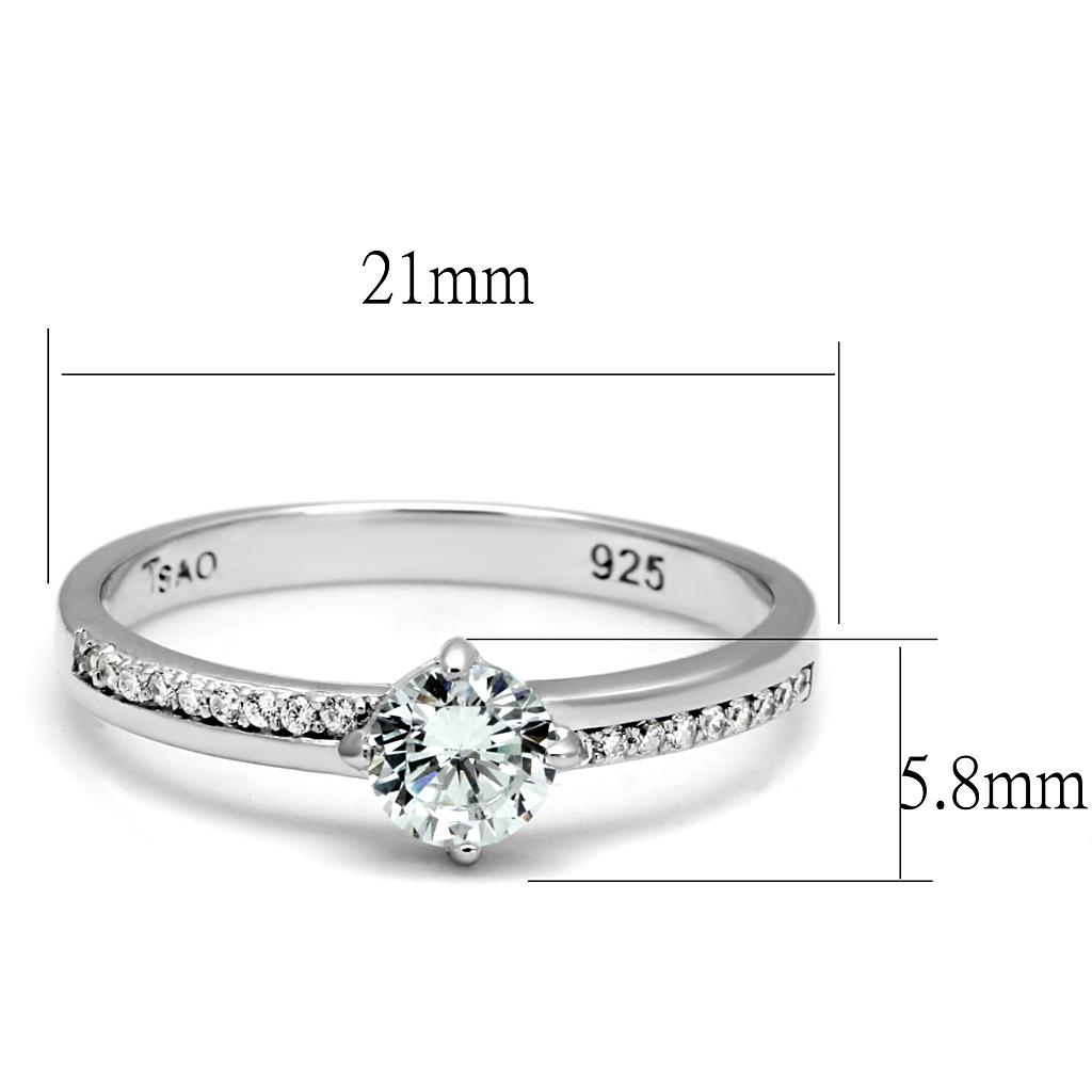 MATS560 - Rhodium 925 Sterling Silver Ring with AAA Grade CZ in Clear