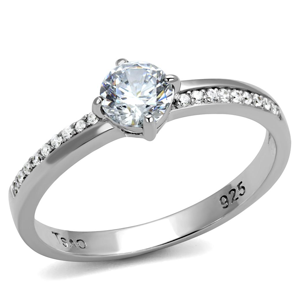 MATS560 - Rhodium 925 Sterling Silver Ring with AAA Grade CZ in Clear