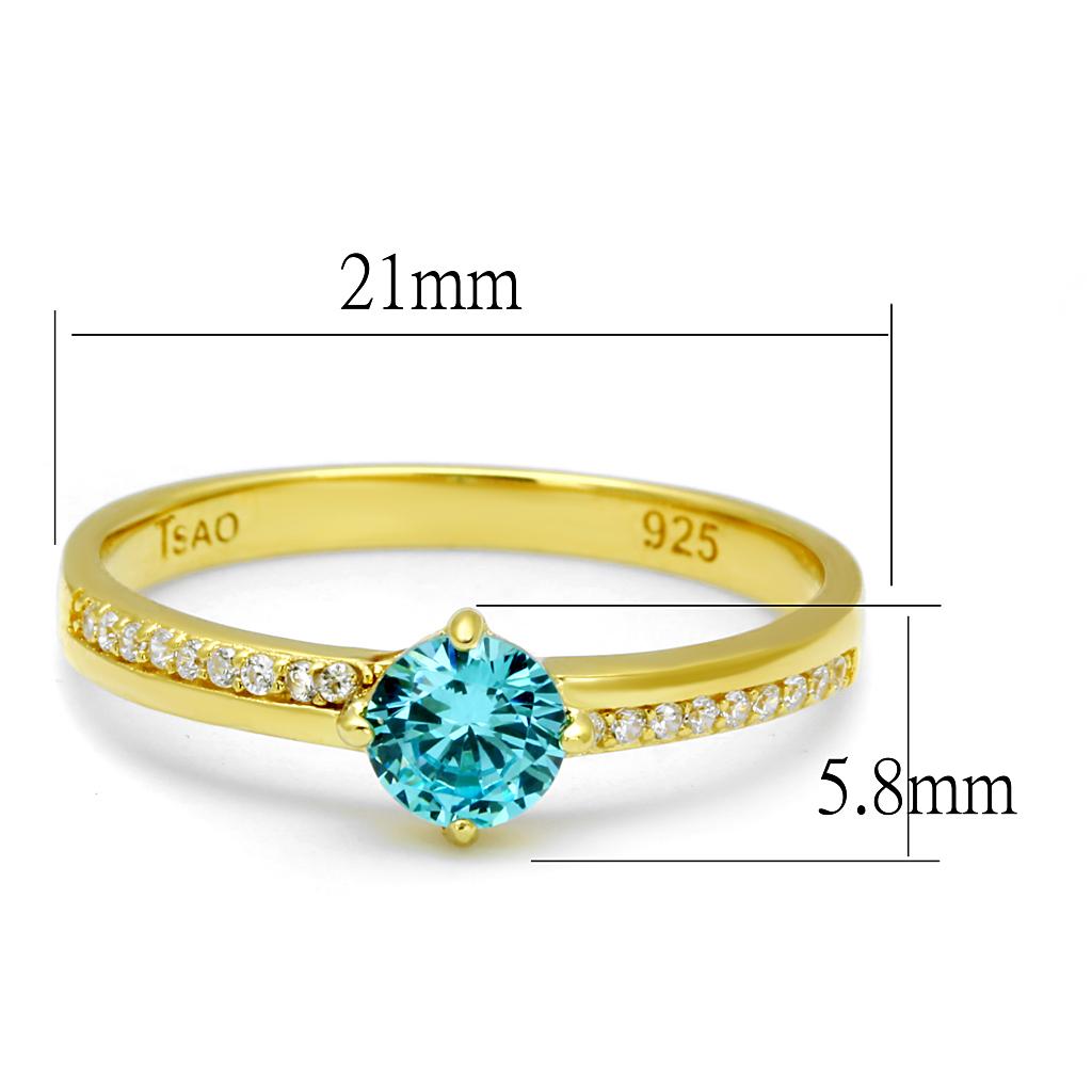 MATS561 - Gold 925 Sterling Silver Ring with AAA Grade CZ in Sea Blue