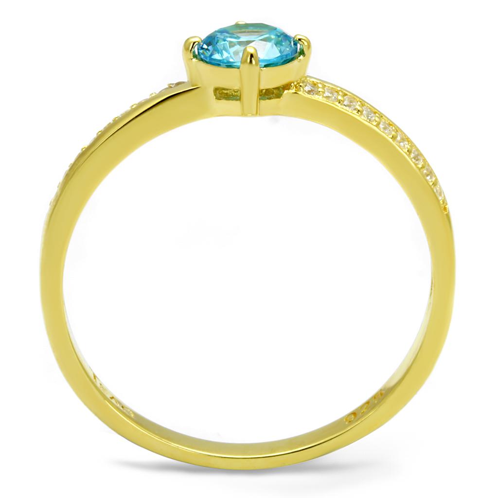 MATS561 - Gold 925 Sterling Silver Ring with AAA Grade CZ in Sea Blue