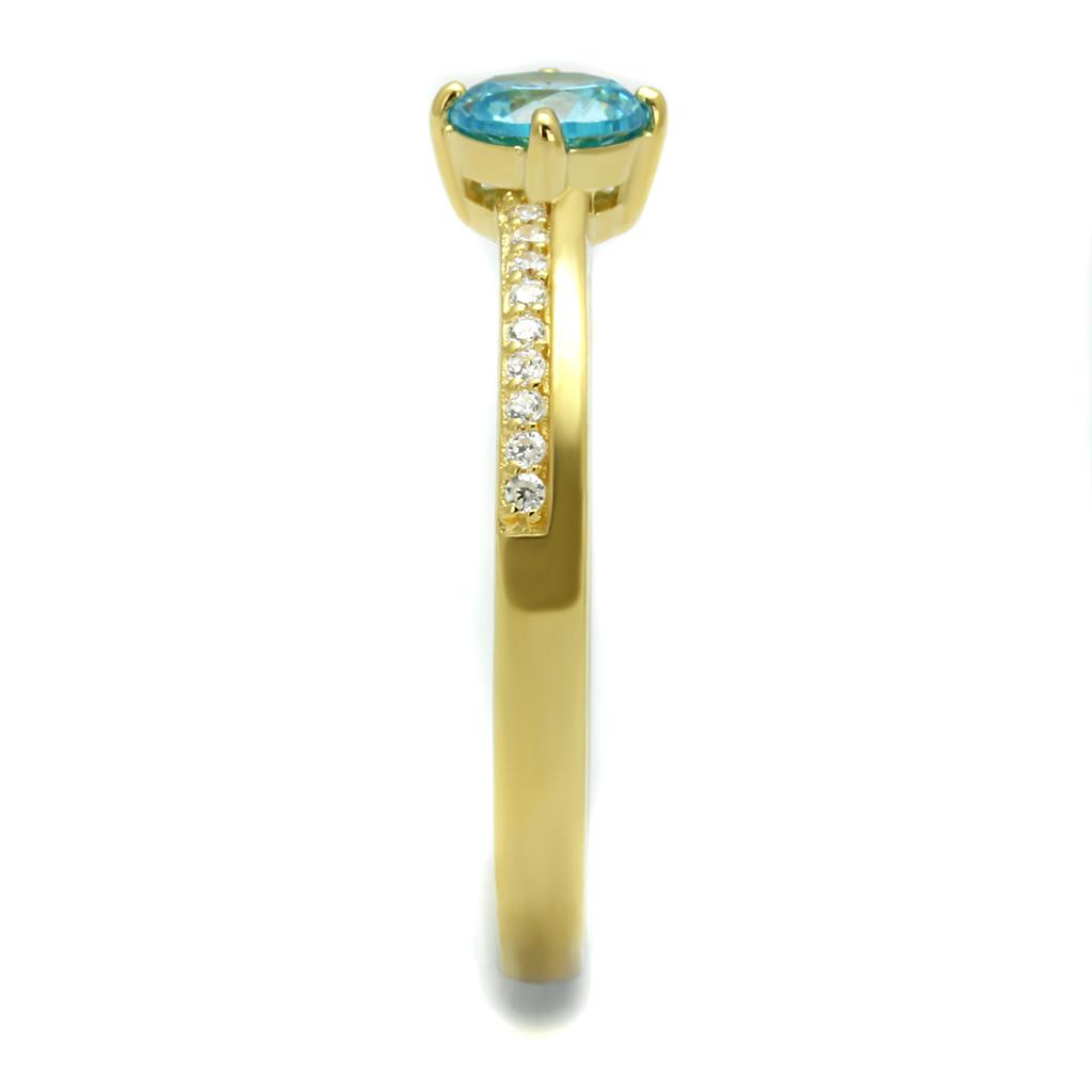 MATS561 - Gold 925 Sterling Silver Ring with AAA Grade CZ in Sea Blue