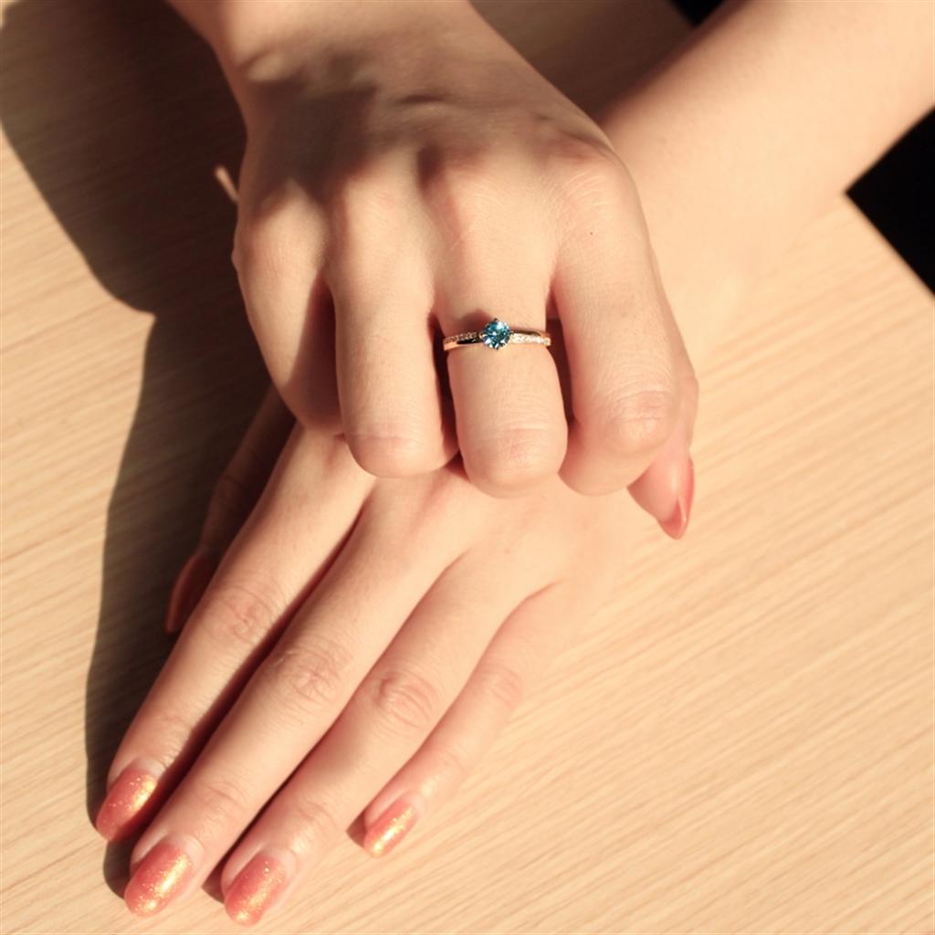 MATS561 - Gold 925 Sterling Silver Ring with AAA Grade CZ in Sea Blue
