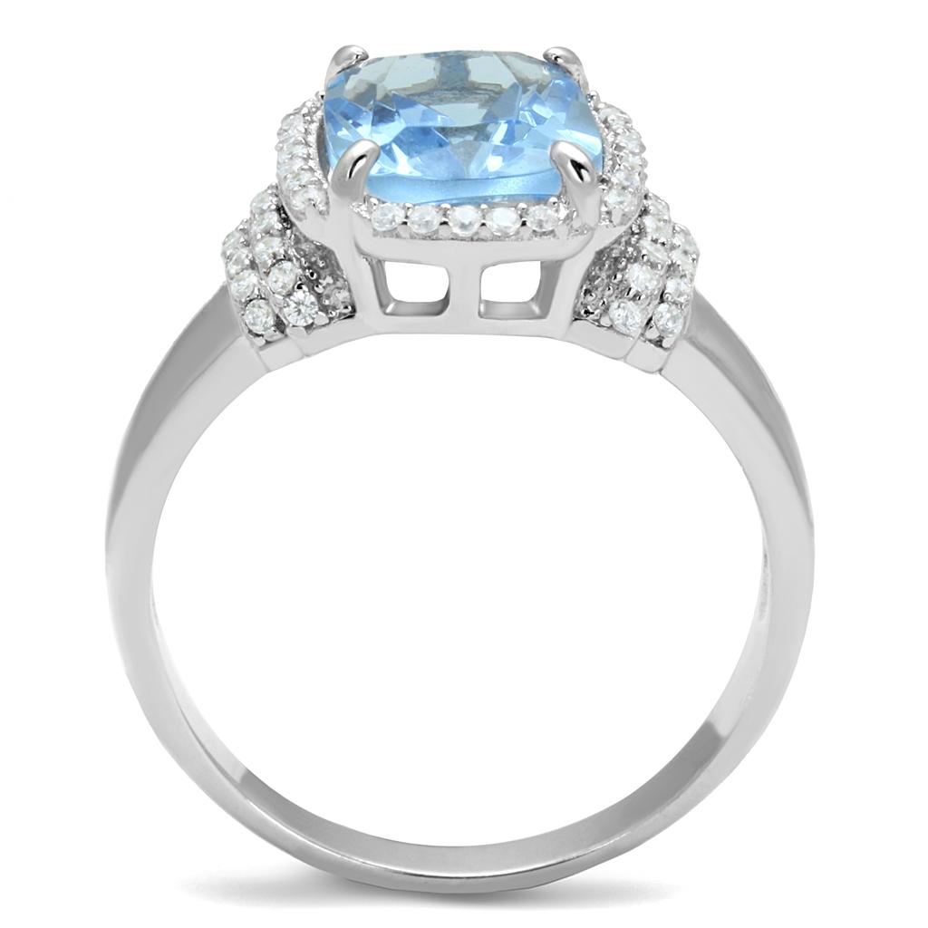 MATS562 - Rhodium 925 Sterling Silver Ring with Synthetic Synthetic Glass in Light Sapphire