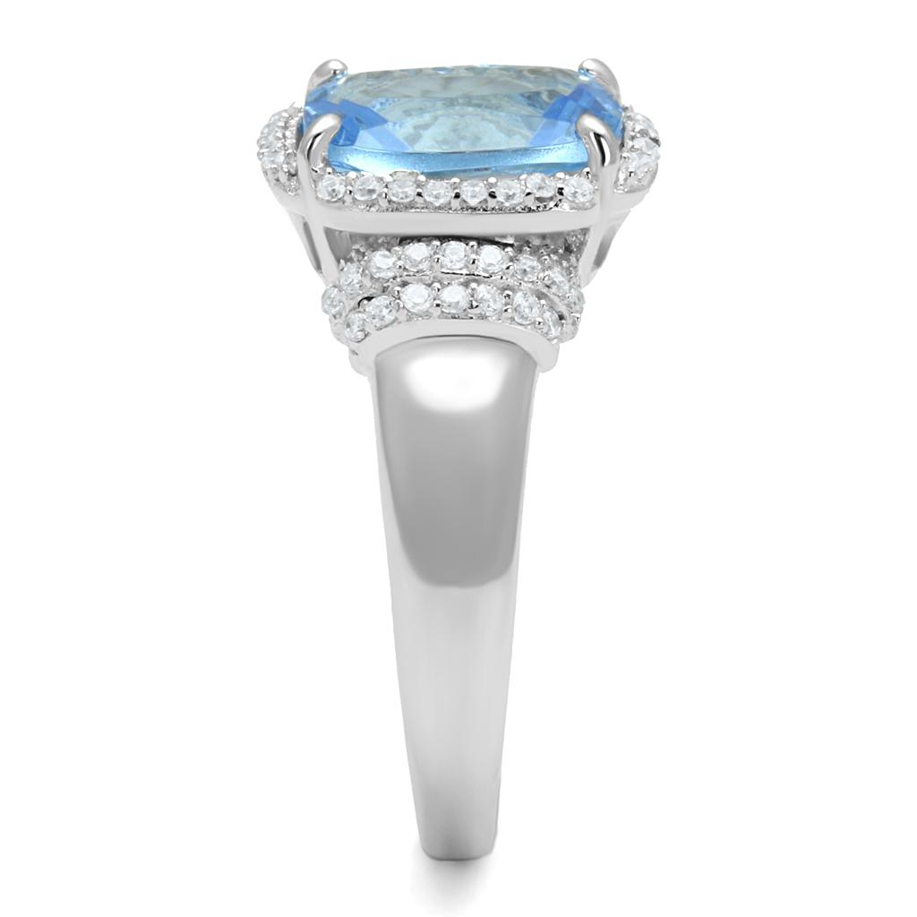 MATS562 - Rhodium 925 Sterling Silver Ring with Synthetic Synthetic Glass in Light Sapphire