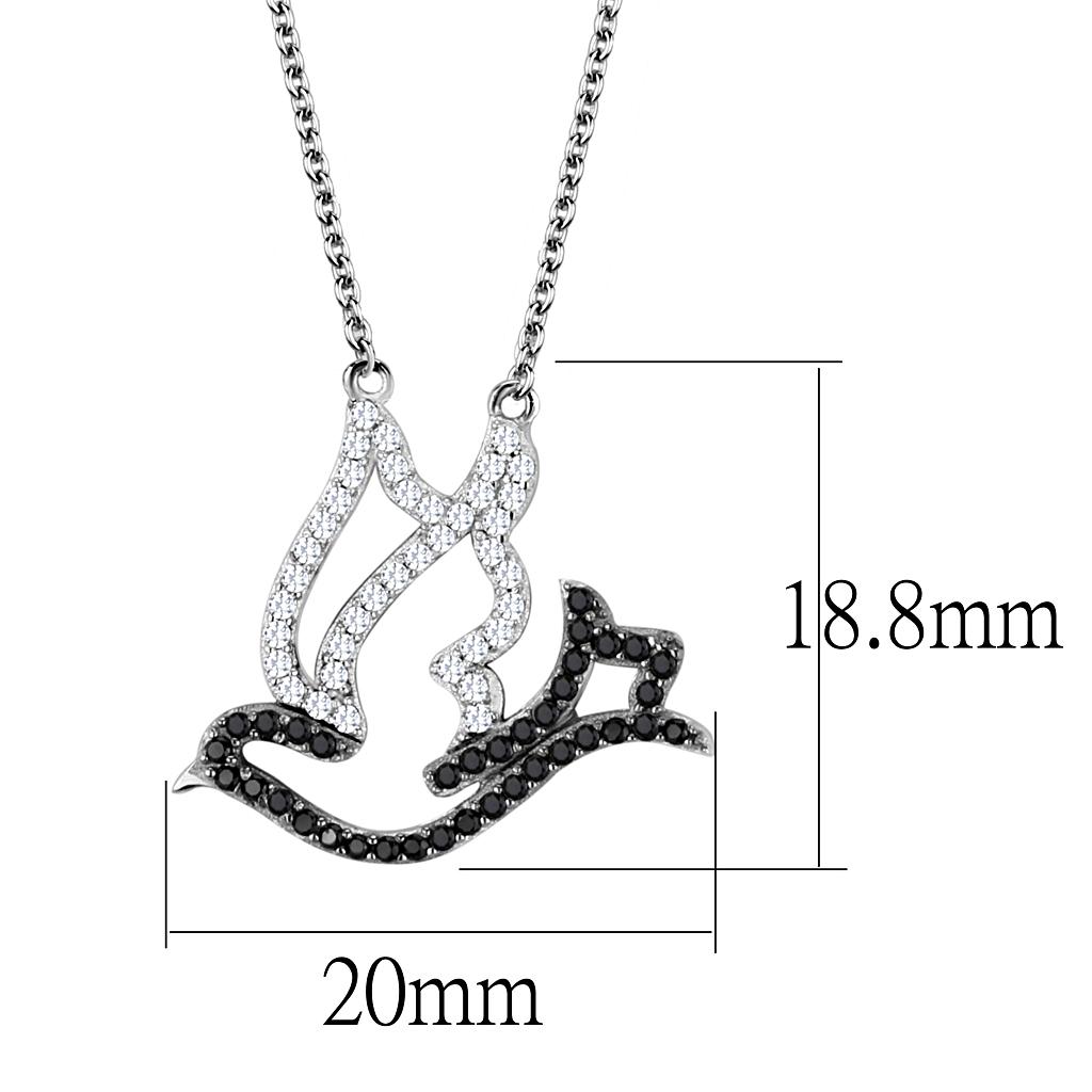 MATS563 - Rhodium + Ruthenium 925 Sterling Silver Chain Pendant with AAA Grade CZ in Clear