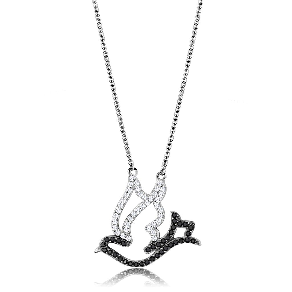MATS563 - Rhodium + Ruthenium 925 Sterling Silver Chain Pendant with AAA Grade CZ in Clear