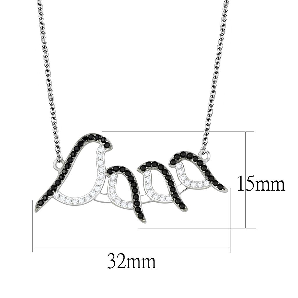 MATS564 - Rhodium + Ruthenium 925 Sterling Silver Chain Pendant with AAA Grade CZ in Clear
