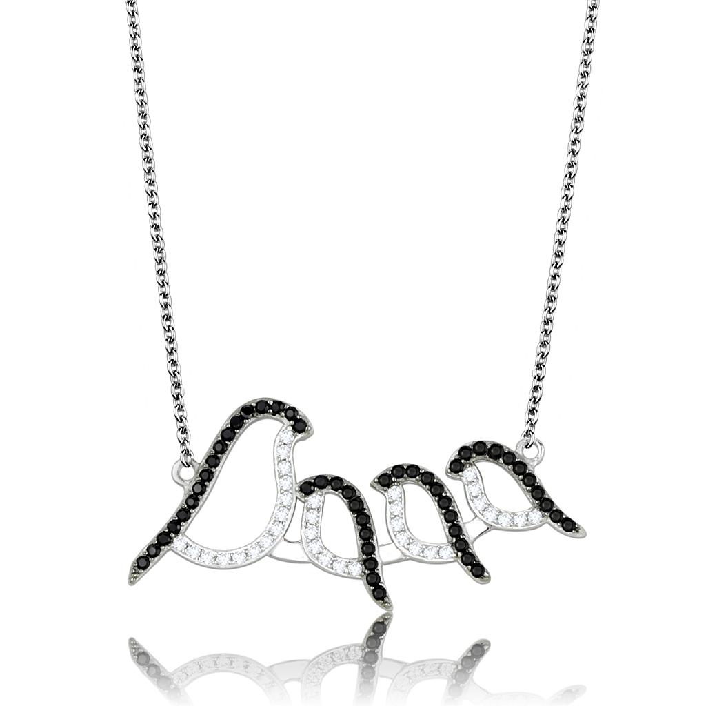 MATS564 - Rhodium + Ruthenium 925 Sterling Silver Chain Pendant with AAA Grade CZ in Clear