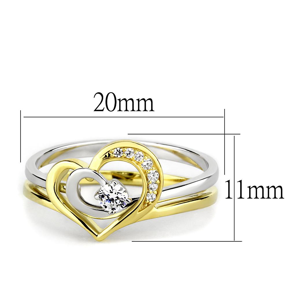 MATS565 - Gold+Rhodium 925 Sterling Silver Ring with AAA Grade CZ in Clear