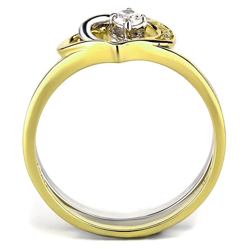 MATS565 - Gold+Rhodium 925 Sterling Silver Ring with AAA Grade CZ in Clear