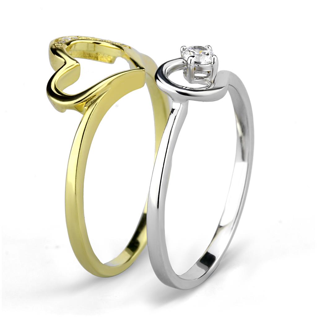 MATS565 - Gold+Rhodium 925 Sterling Silver Ring with AAA Grade CZ in Clear