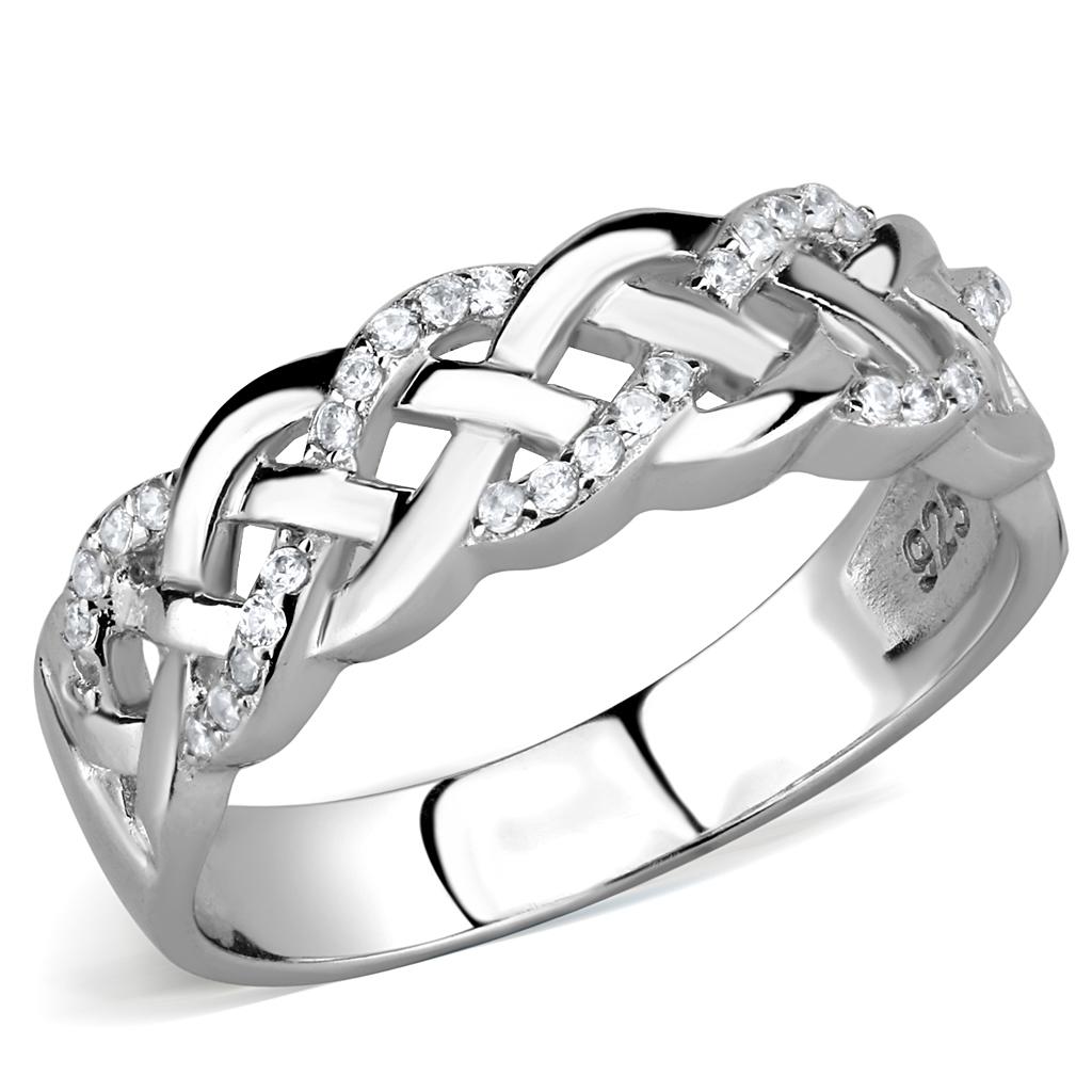 MATS566 - Rhodium 925 Sterling Silver Ring with AAA Grade CZ in Clear