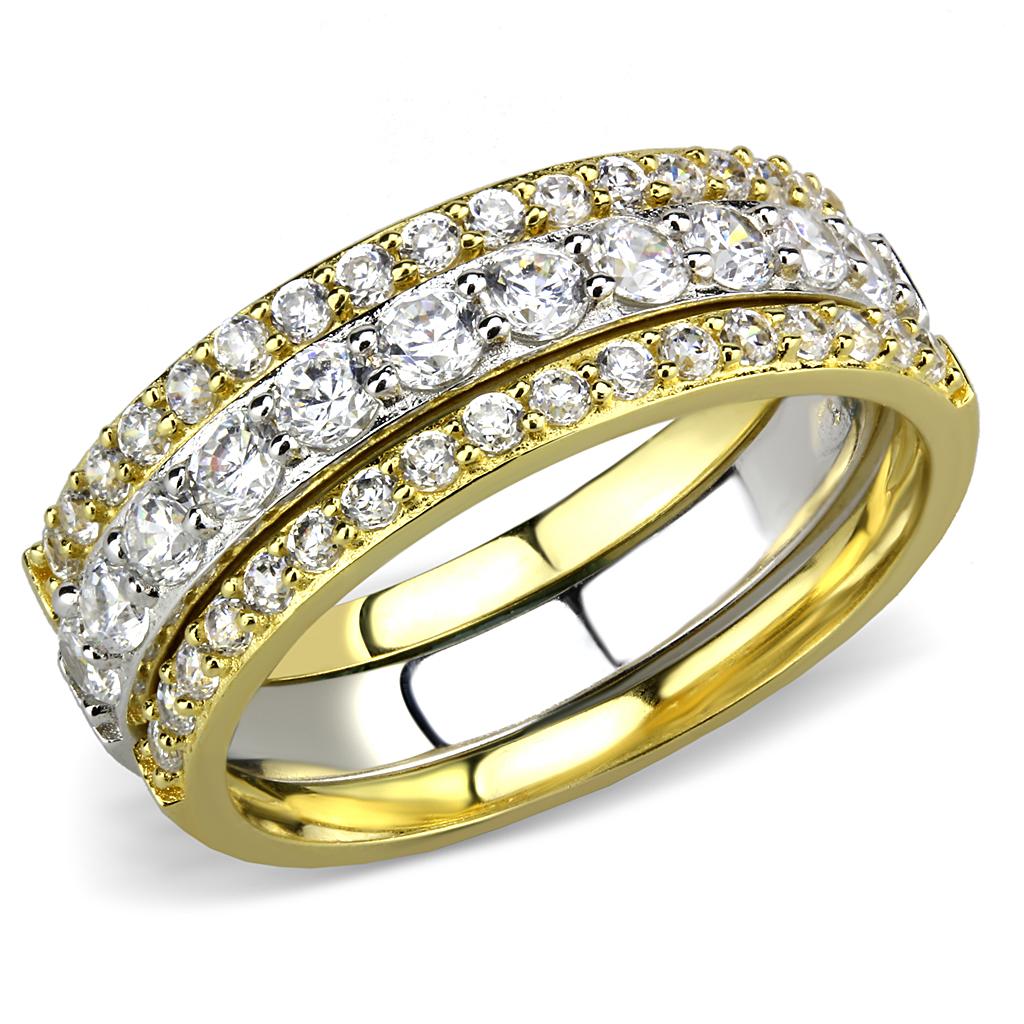 MATS568 - Gold+Rhodium 925 Sterling Silver Ring with AAA Grade CZ in Clear