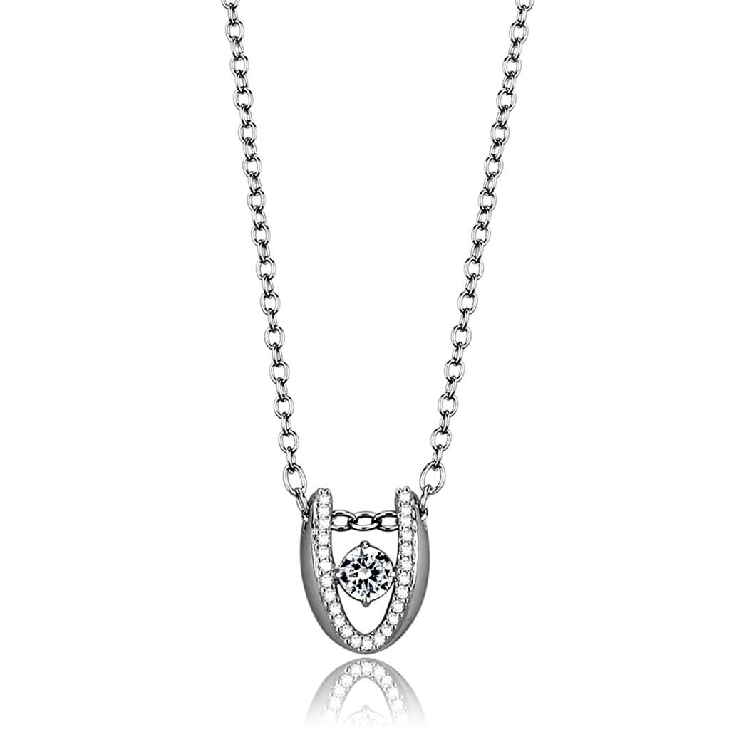 MATS572 - Rhodium 925 Sterling Silver Necklace with AAA Grade CZ in Clear