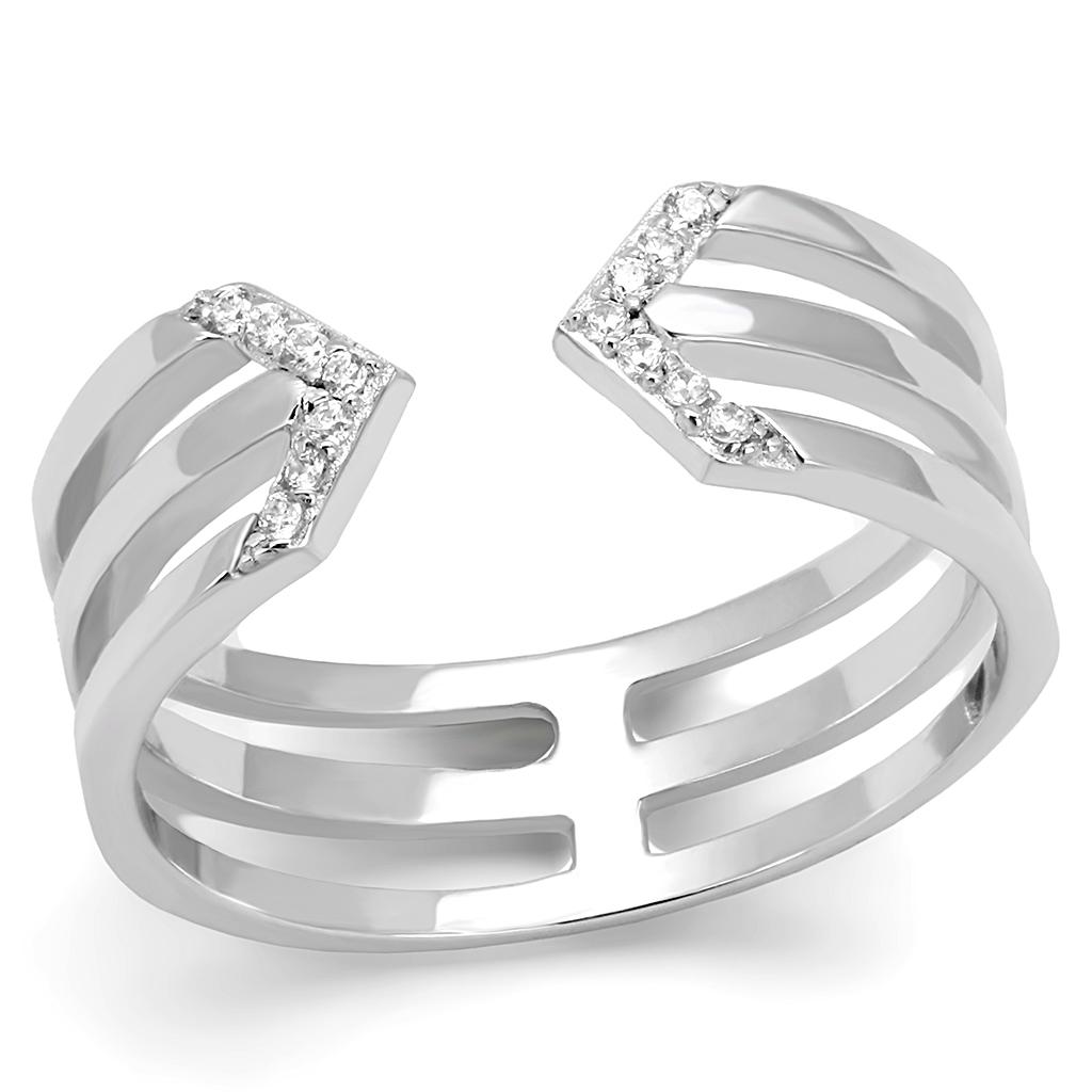 MATS574 - Rhodium 925 Sterling Silver Ring with AAA Grade CZ in Clear