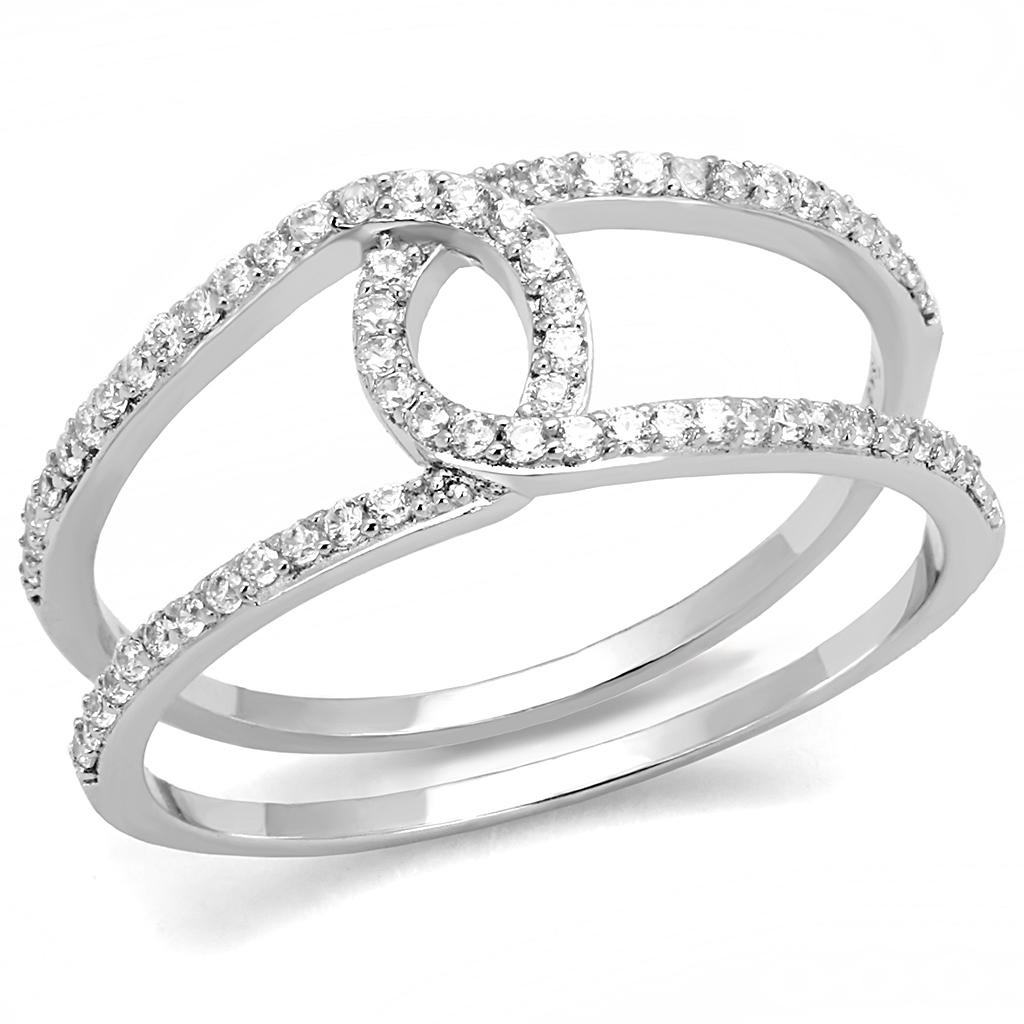 MATS575 - Rhodium 925 Sterling Silver Ring with AAA Grade CZ in Clear