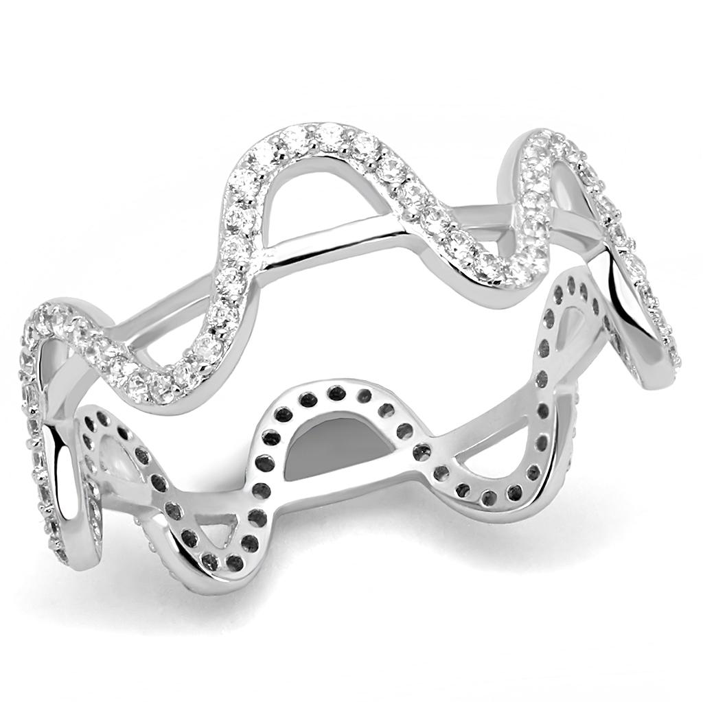 MATS576 - Rhodium 925 Sterling Silver Ring with AAA Grade CZ in Clear