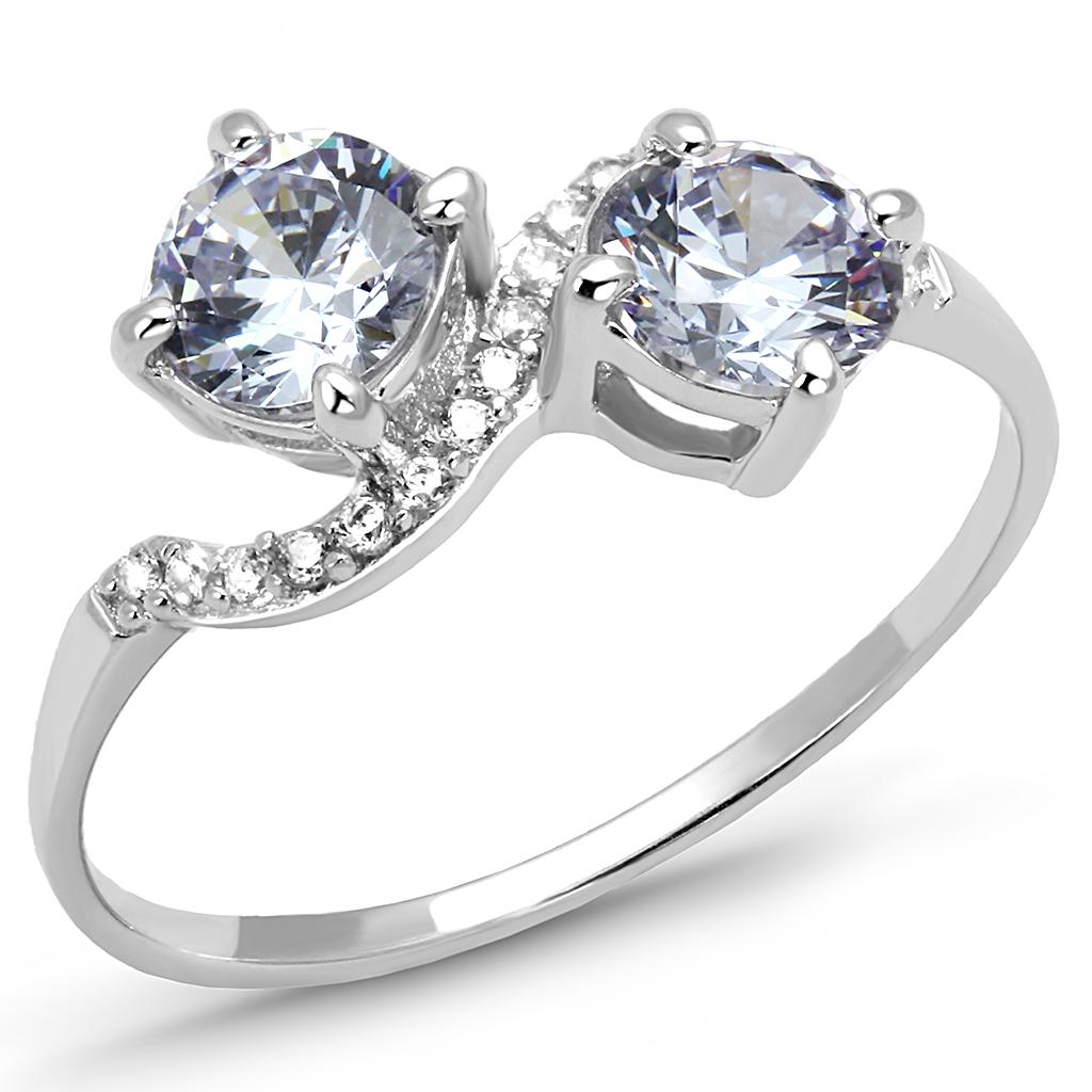 MATS577 - Rhodium 925 Sterling Silver Ring with AAA Grade CZ in Light Amethyst