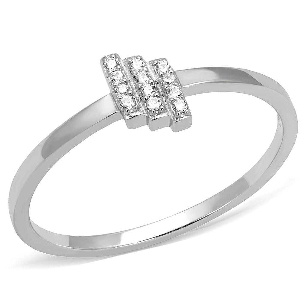 MATS584 - Rhodium 925 Sterling Silver Ring with AAA Grade CZ in Clear
