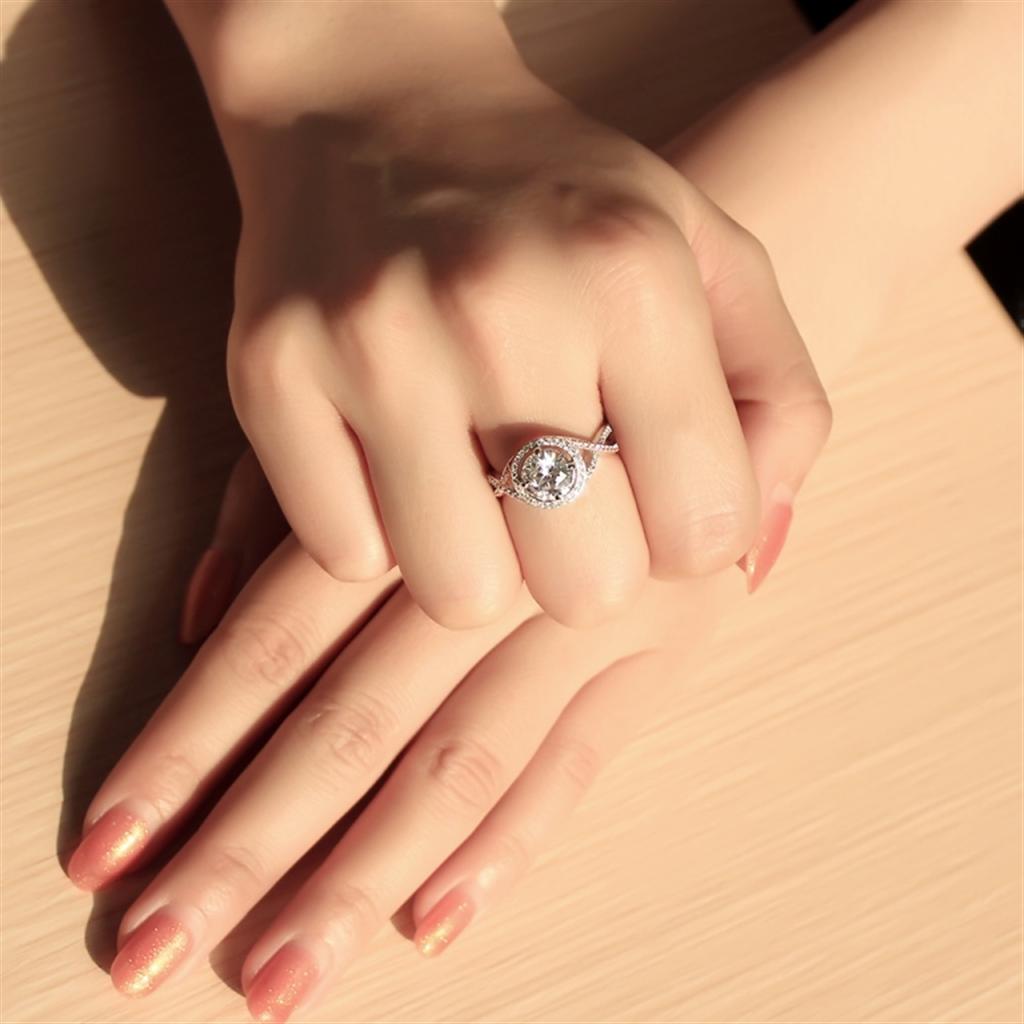 MATS585 - Rose Gold + Rhodium 925 Sterling Silver Ring with AAA Grade CZ in Clear