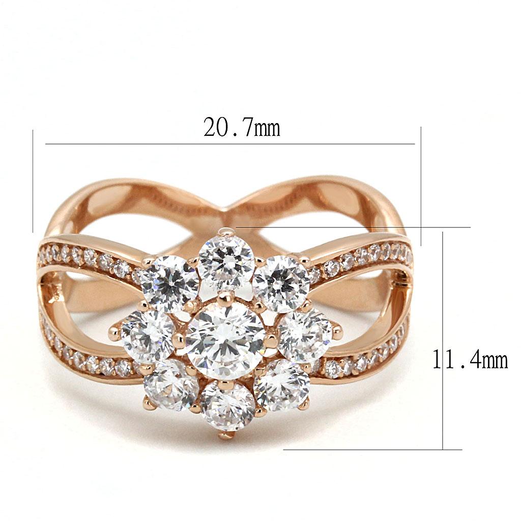 MATS586 - Rose Gold 925 Sterling Silver Ring with AAA Grade CZ in Clear