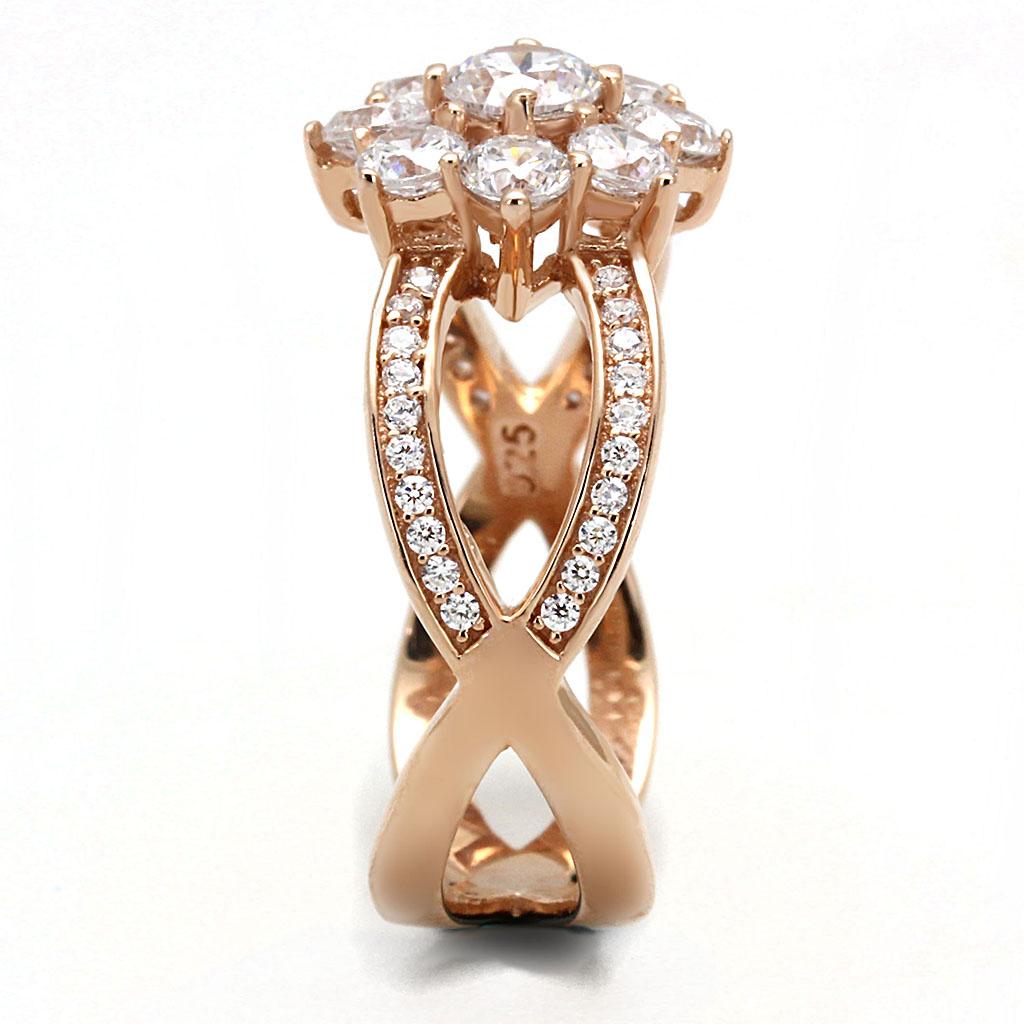 MATS586 - Rose Gold 925 Sterling Silver Ring with AAA Grade CZ in Clear
