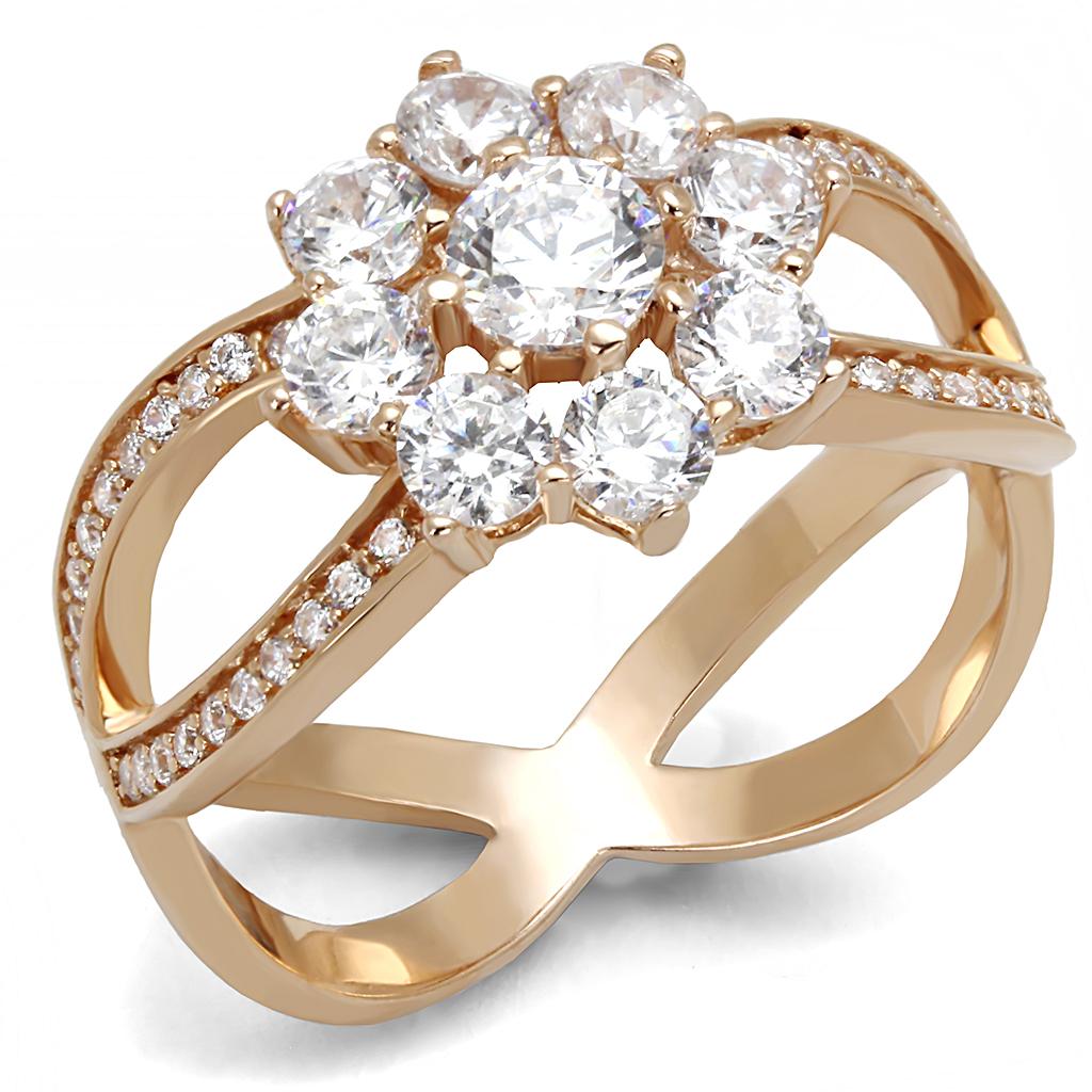MATS586 - Rose Gold 925 Sterling Silver Ring with AAA Grade CZ in Clear