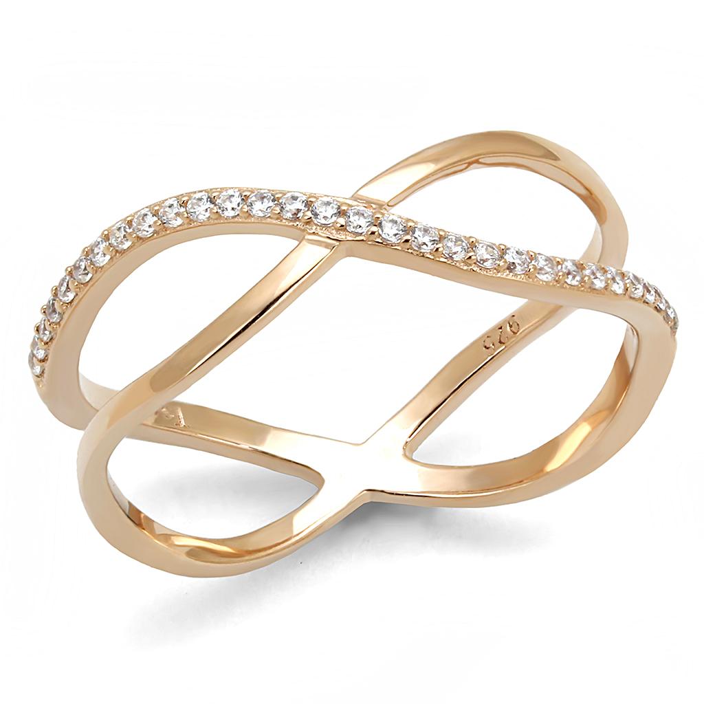 MATS589 - Rose Gold 925 Sterling Silver Ring with AAA Grade CZ in Clear