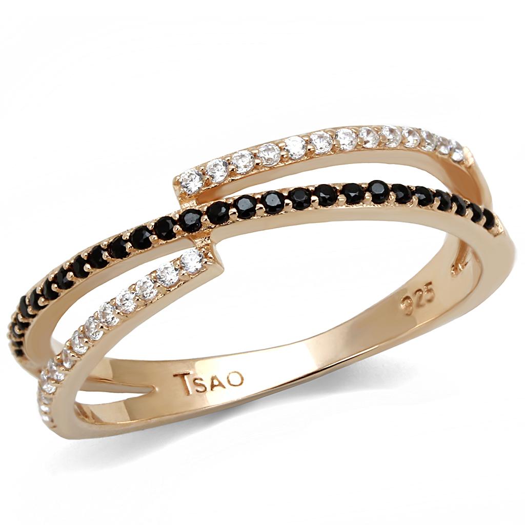 MATS590 - Rose Gold 925 Sterling Silver Ring with Synthetic Spinel in Jet