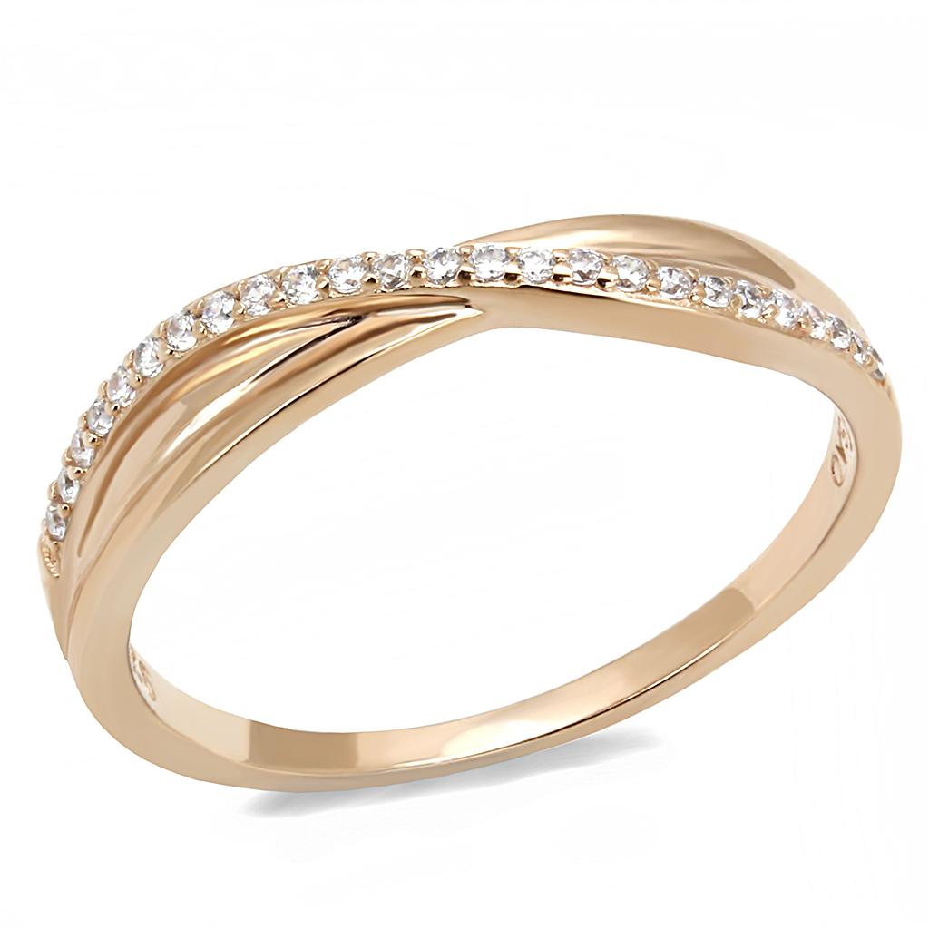 MATS591 - Rose Gold 925 Sterling Silver Ring with AAA Grade CZ in Clear