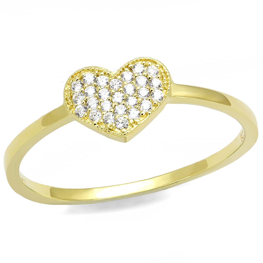 MATS596 - Gold 925 Sterling Silver Ring with AAA Grade CZ in Clear
