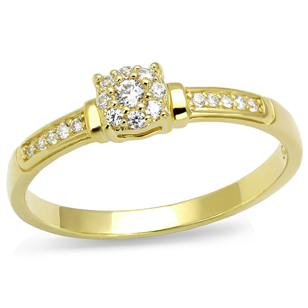 MATS597 - Gold 925 Sterling Silver Ring with AAA Grade CZ in Clear