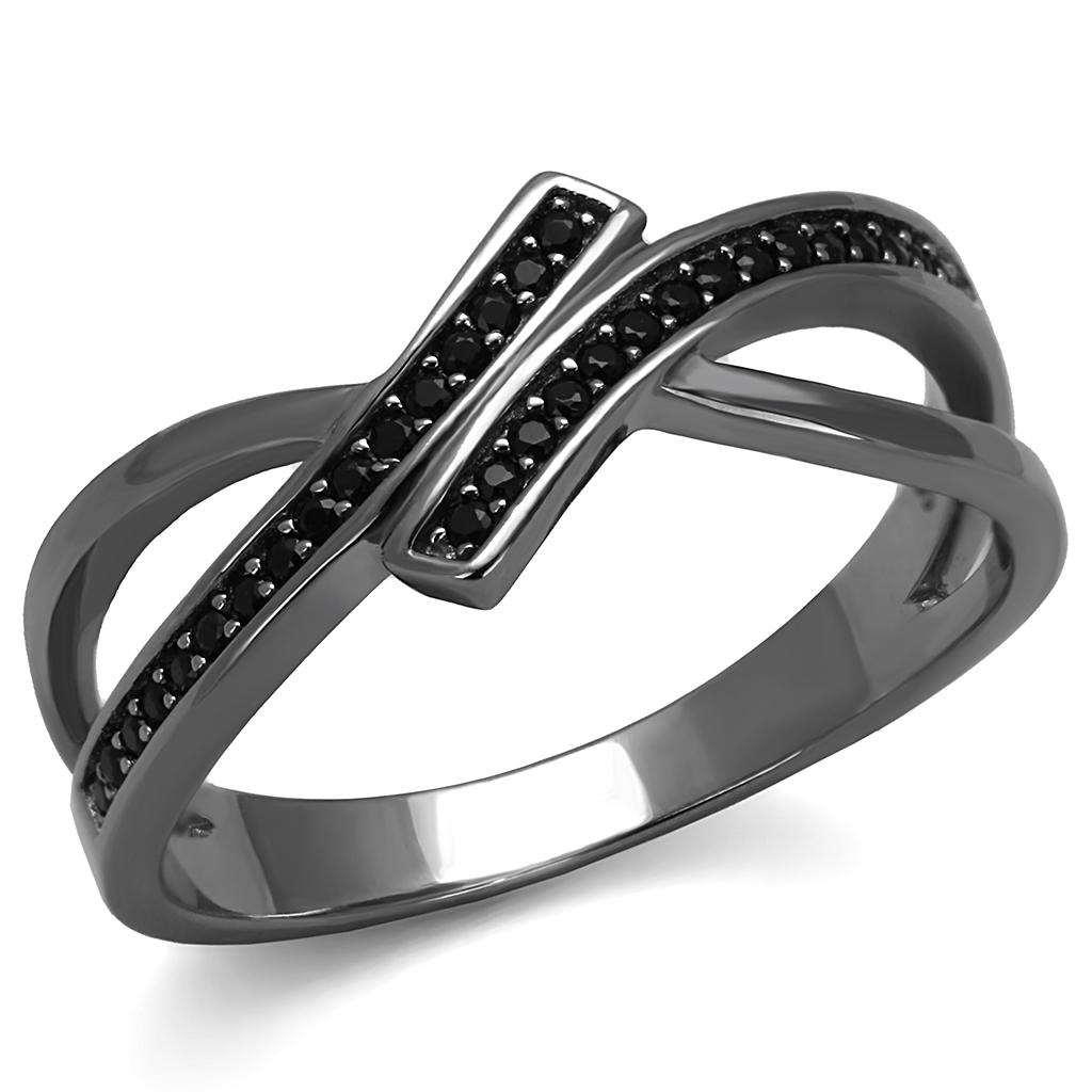 MATS599 - Ruthenium 925 Sterling Silver Ring with Synthetic Spinel in Jet