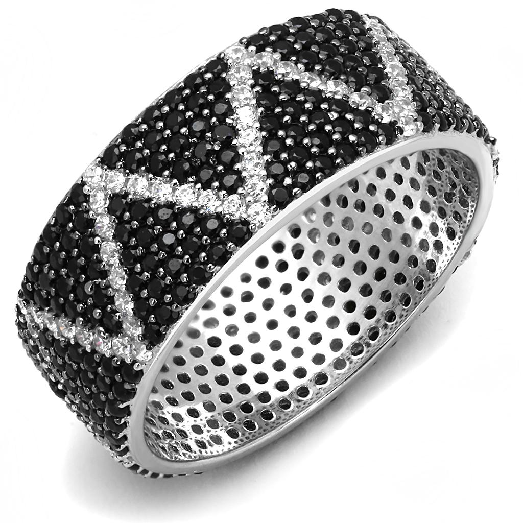 MATS600 - Rhodium + Ruthenium 925 Sterling Silver Ring with Synthetic Spinel in Multi Color