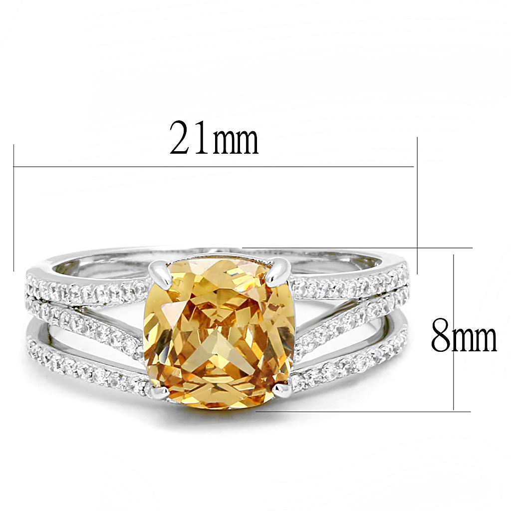 MATS604 - Rhodium 925 Sterling Silver Ring with AAA Grade CZ in Champagne