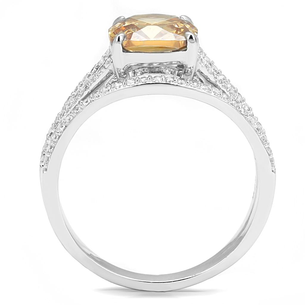 MATS604 - Rhodium 925 Sterling Silver Ring with AAA Grade CZ in Champagne