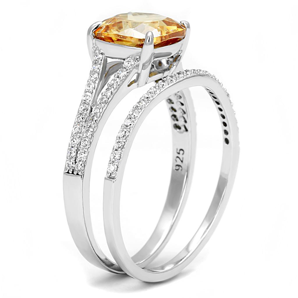 MATS604 - Rhodium 925 Sterling Silver Ring with AAA Grade CZ in Champagne