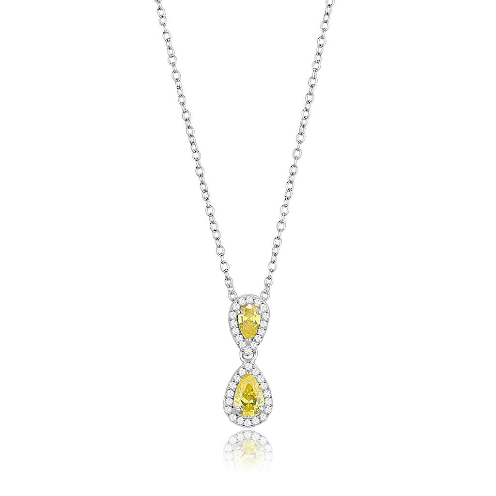 MATS606 - Rhodium 925 Sterling Silver Chain Pendant with AAA Grade CZ in Topaz