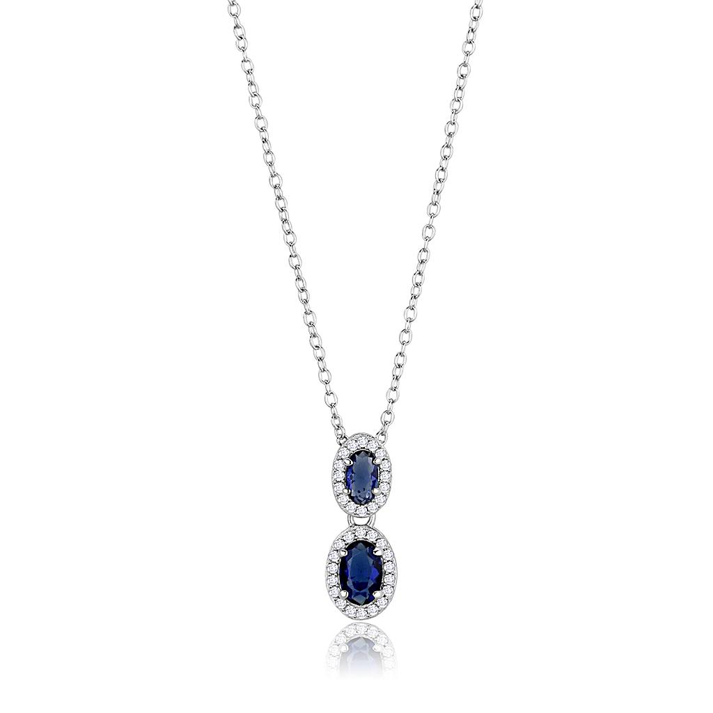 MATS608 - Rhodium 925 Sterling Silver Chain Pendant with Synthetic Synthetic Glass in Montana